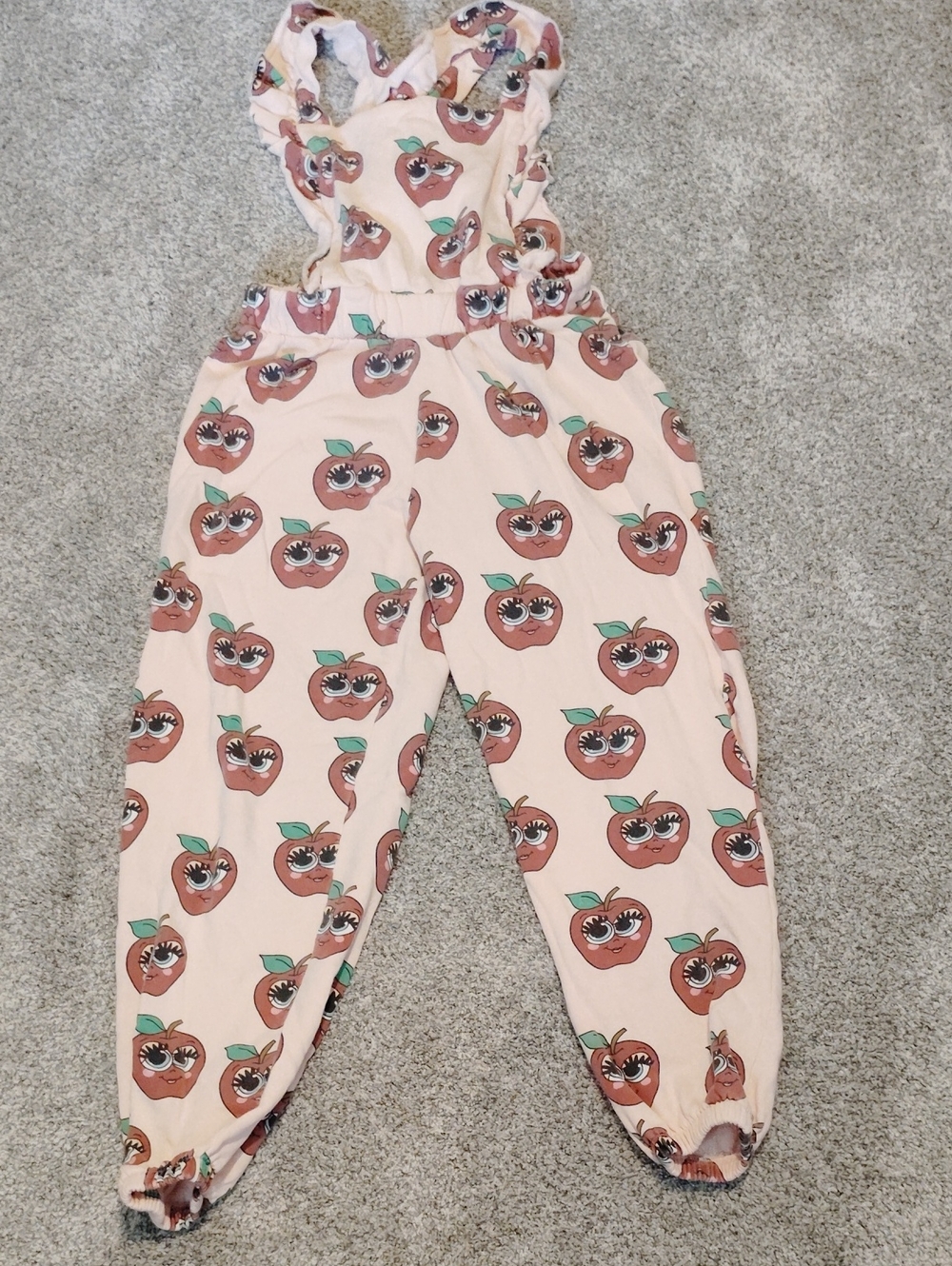 Girls' Pink Apple-Print Cotton Overalls
